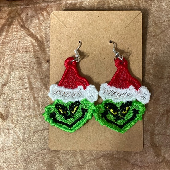 Embroidered FSL dangling Mr. Mean One Himself Earrings. Very light weight. - Picture 2 of 2